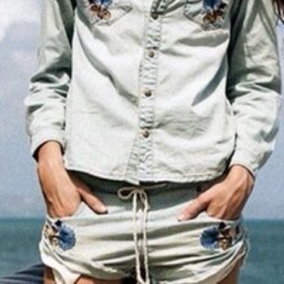 Spell Route 66 Denim Embroidered Shorts - Picture 7 of 8